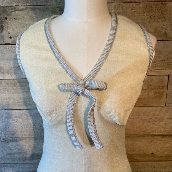 Vintage Joyce Palmer women’s cream shimmery maxi formal dress - Picture 5 of 11